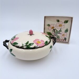 Vtg Franciscan Desert Rose Casserole Serving Dish 7" w/Lid/Handles & NIB Trivet